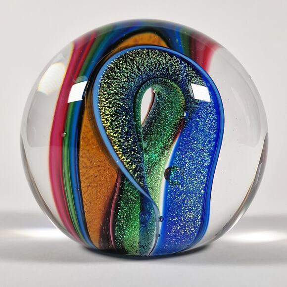 Glass Eye Studio Dichroic Infinity Paperweight Glitter Rainbow Seattle 3 inch - Picture 1 of 12